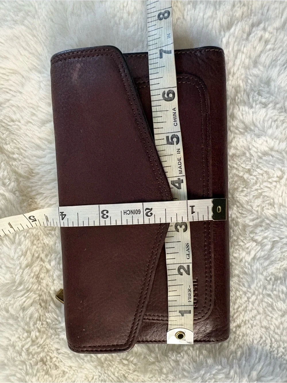 Fossil Brown Trifold Genuine Leather Clutch Wallet Checkbook Wallet